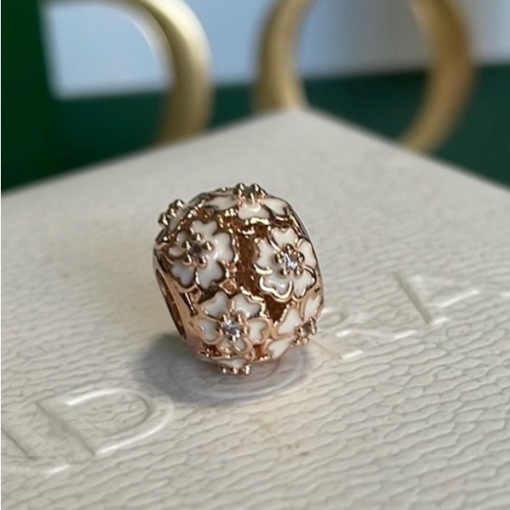 Pandora Rose Gold Oriental Blooms Floral Charm with CZ’s RETIRED